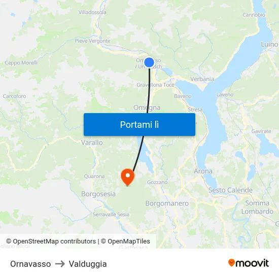 Ornavasso to Valduggia map