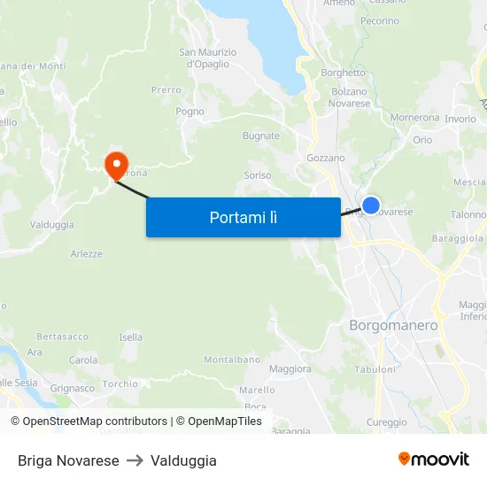 Briga Novarese to Valduggia map