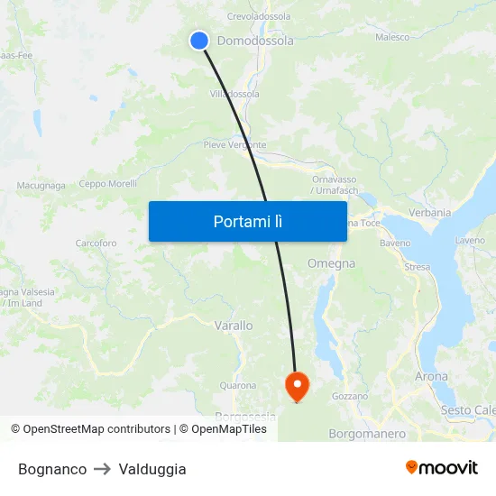 Bognanco to Valduggia map