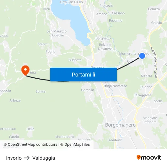 Invorio to Valduggia map