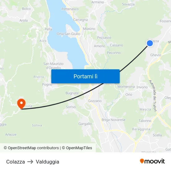 Colazza to Valduggia map