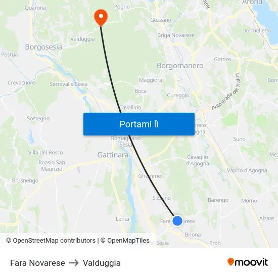 Fara Novarese to Valduggia map