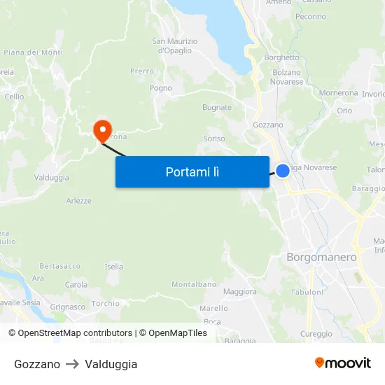 Gozzano to Valduggia map