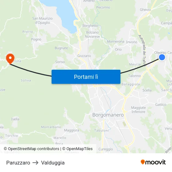 Paruzzaro to Valduggia map