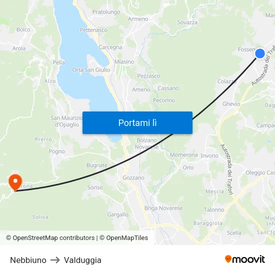 Nebbiuno to Valduggia map