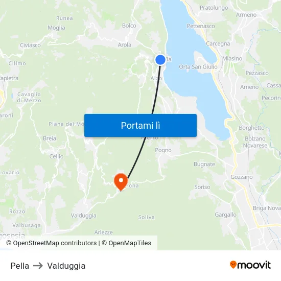 Pella to Valduggia map