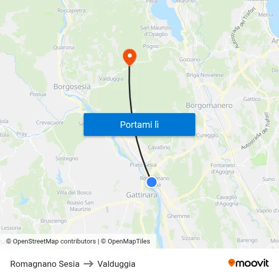 Romagnano Sesia to Valduggia map