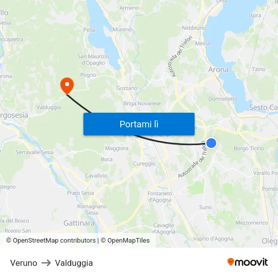 Veruno to Valduggia map