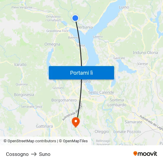 Cossogno to Suno map