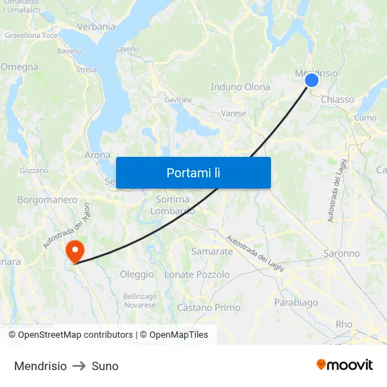 Mendrisio to Suno map