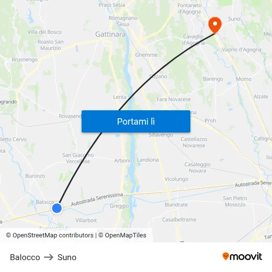 Balocco to Suno map