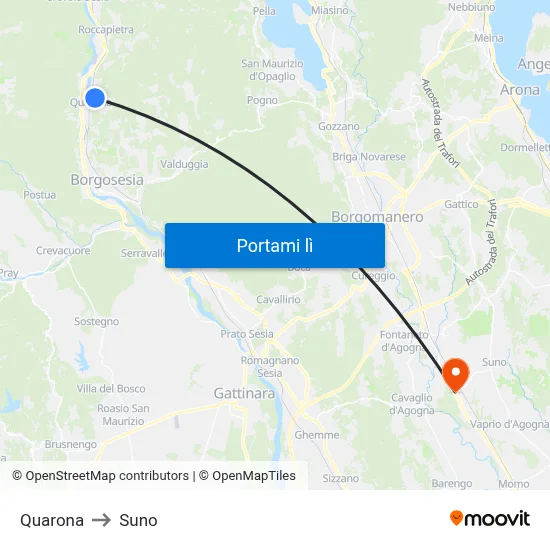 Quarona to Suno map