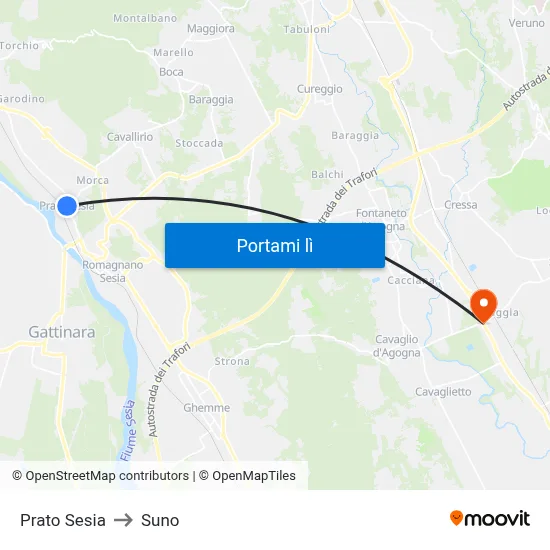 Prato Sesia to Suno map