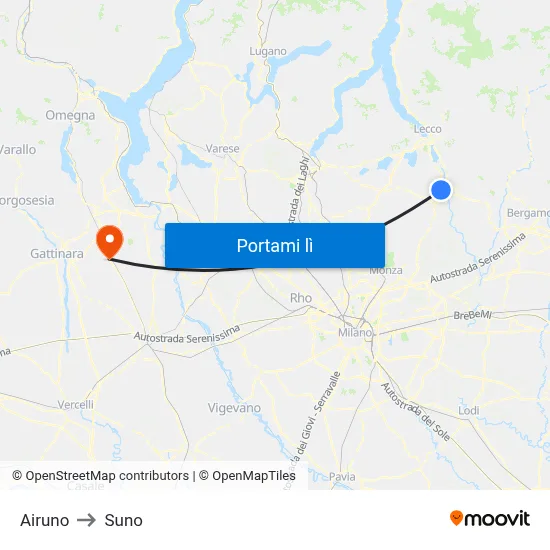 Airuno to Suno map