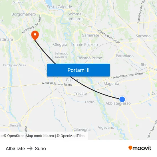 Albairate to Suno map