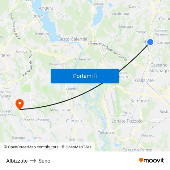 Albizzate to Suno map