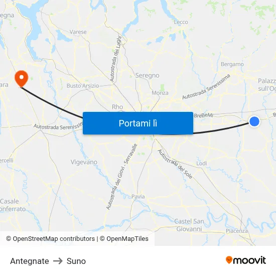 Antegnate to Suno map