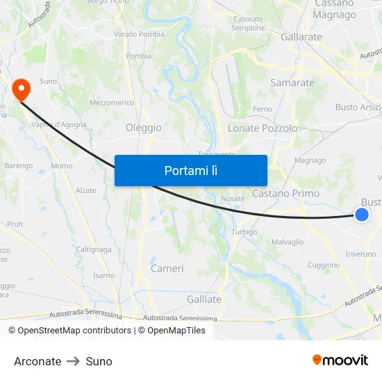 Arconate to Suno map