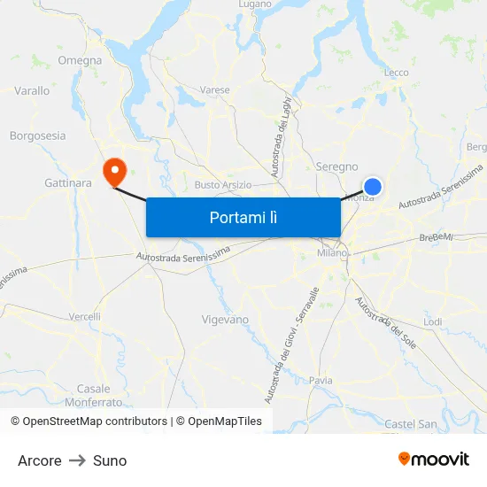 Arcore to Suno map