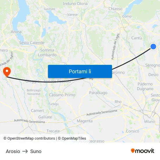Arosio to Suno map