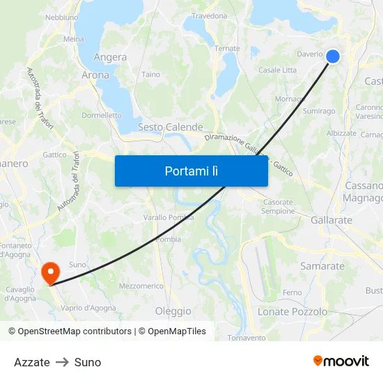 Azzate to Suno map