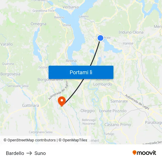 Bardello to Suno map