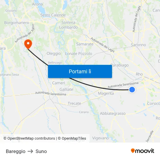 Bareggio to Suno map
