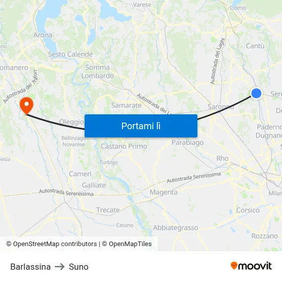 Barlassina to Suno map