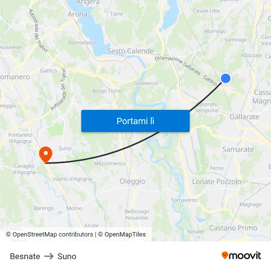 Besnate to Suno map