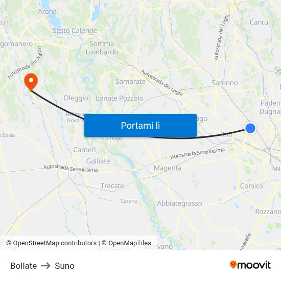 Bollate to Suno map