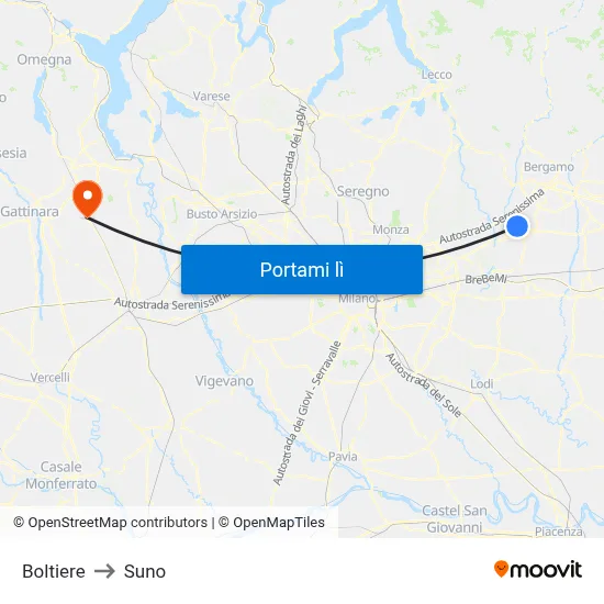 Boltiere to Suno map