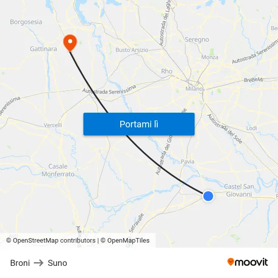 Broni to Suno map
