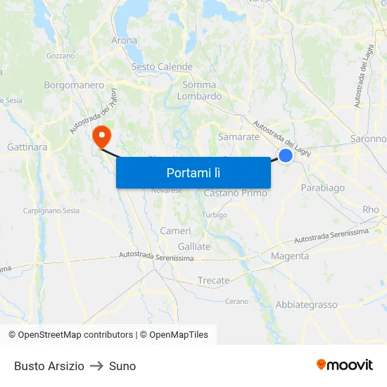 Busto Arsizio to Suno map