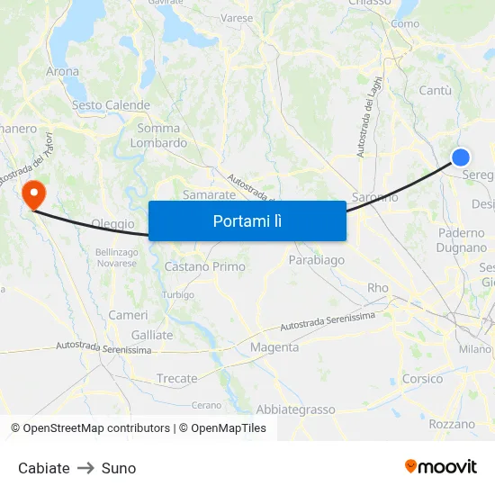 Cabiate to Suno map