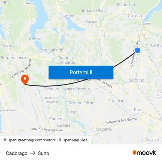 Cadorago to Suno map