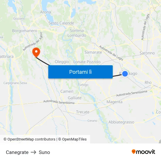Canegrate to Suno map