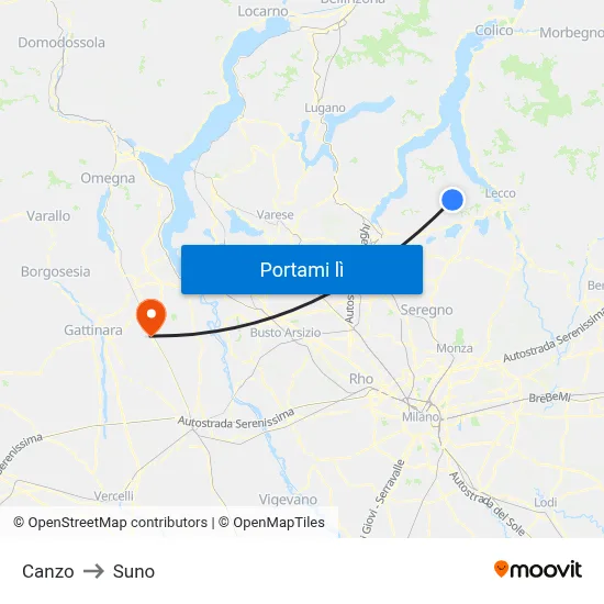 Canzo to Suno map