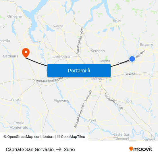 Capriate San Gervasio to Suno map