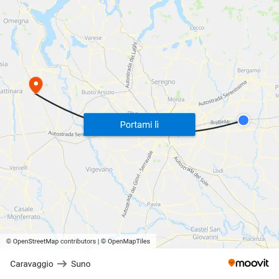 Caravaggio to Suno map