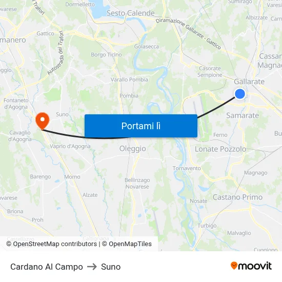 Cardano Al Campo to Suno map