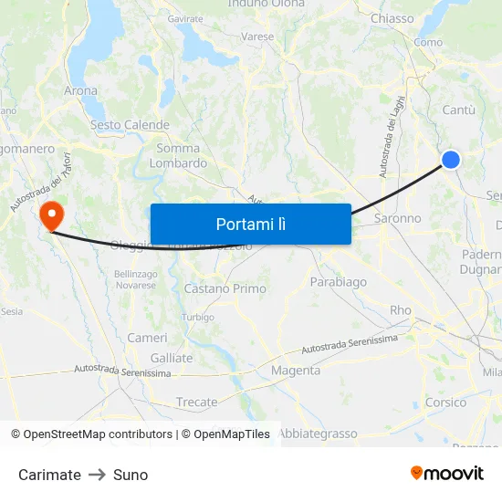 Carimate to Suno map