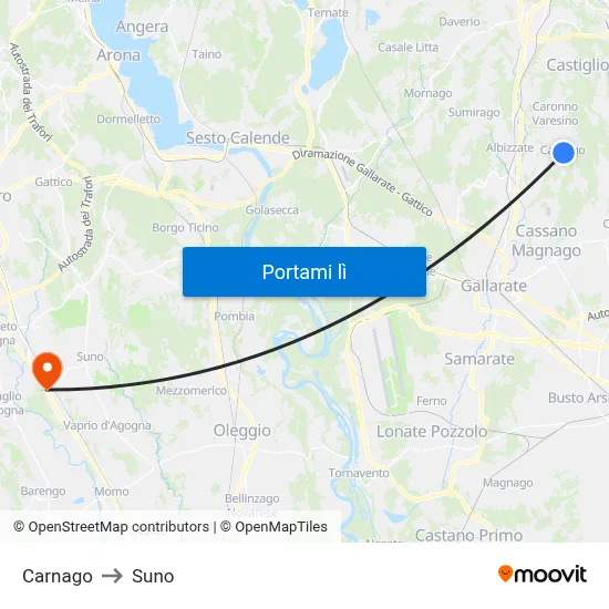 Carnago to Suno map