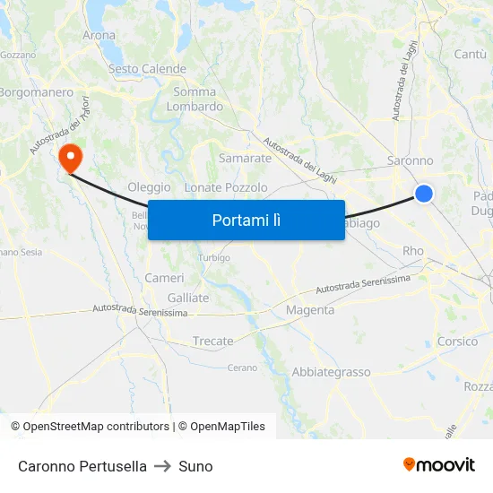 Caronno Pertusella to Suno map