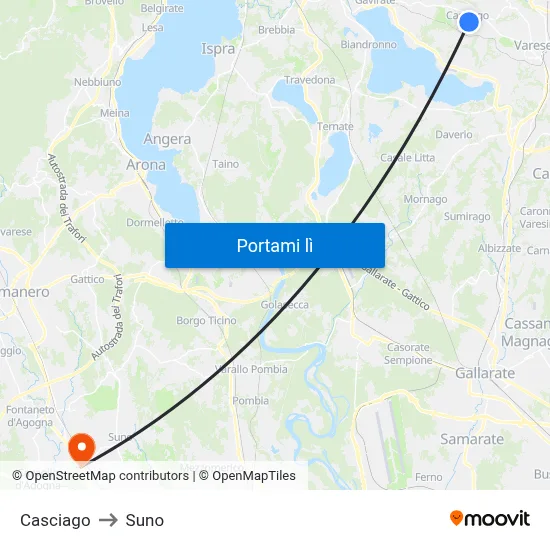 Casciago to Suno map