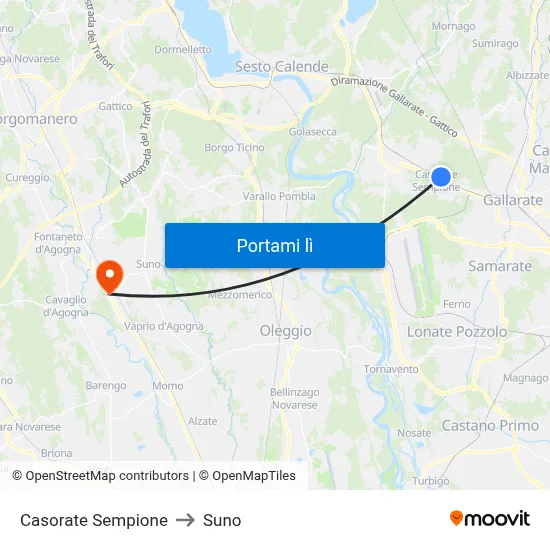 Casorate Sempione to Suno map