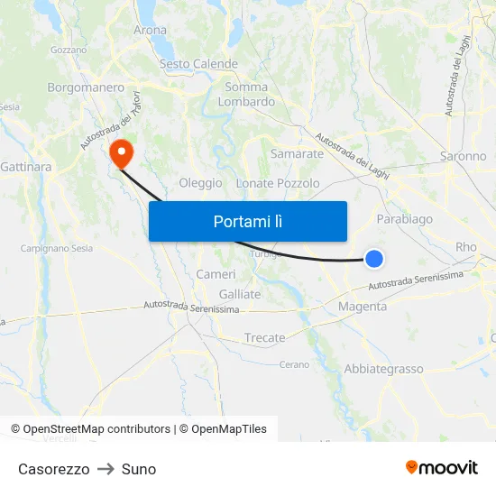 Casorezzo to Suno map