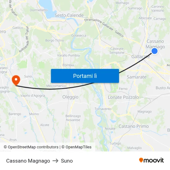 Cassano Magnago to Suno map