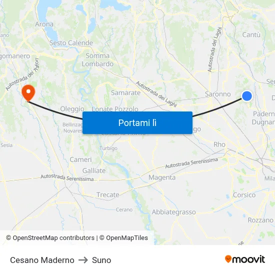 Cesano Maderno to Suno map