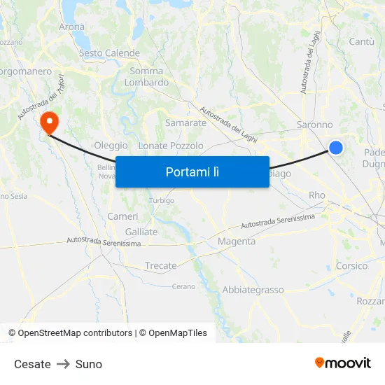 Cesate to Suno map