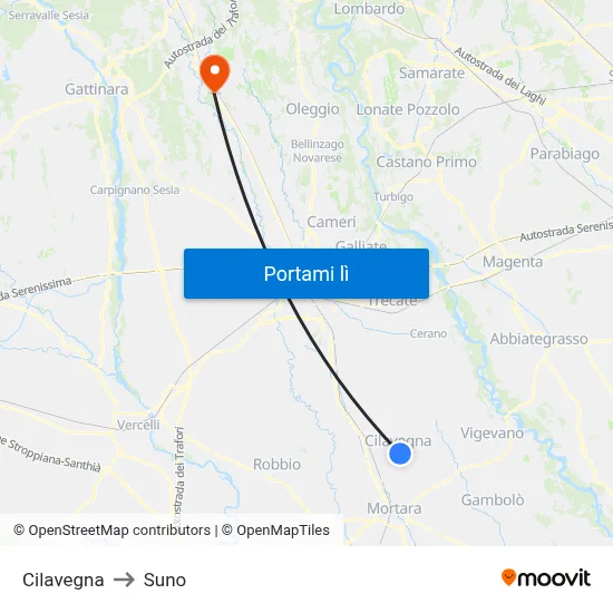 Cilavegna to Suno map
